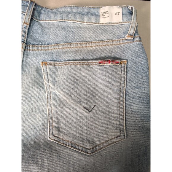 Hudson Womens 27 Light Wash Distressed Patchwork Flare Ultra Soft Jeans Raw Hem - Picture 10 of 16